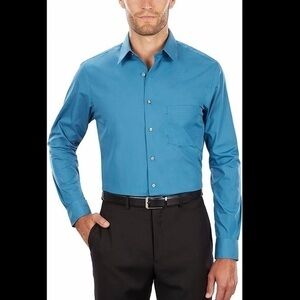 Van Heusen Mens Regular Fit Poplin Solid Dress Shirt, Deep Sea